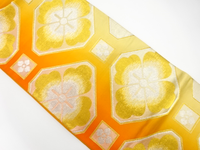 JAPANESE KIMONO / ANTIQUE FUKURO OBI / SILK / WOVEN FLOWER & RHOMBUS